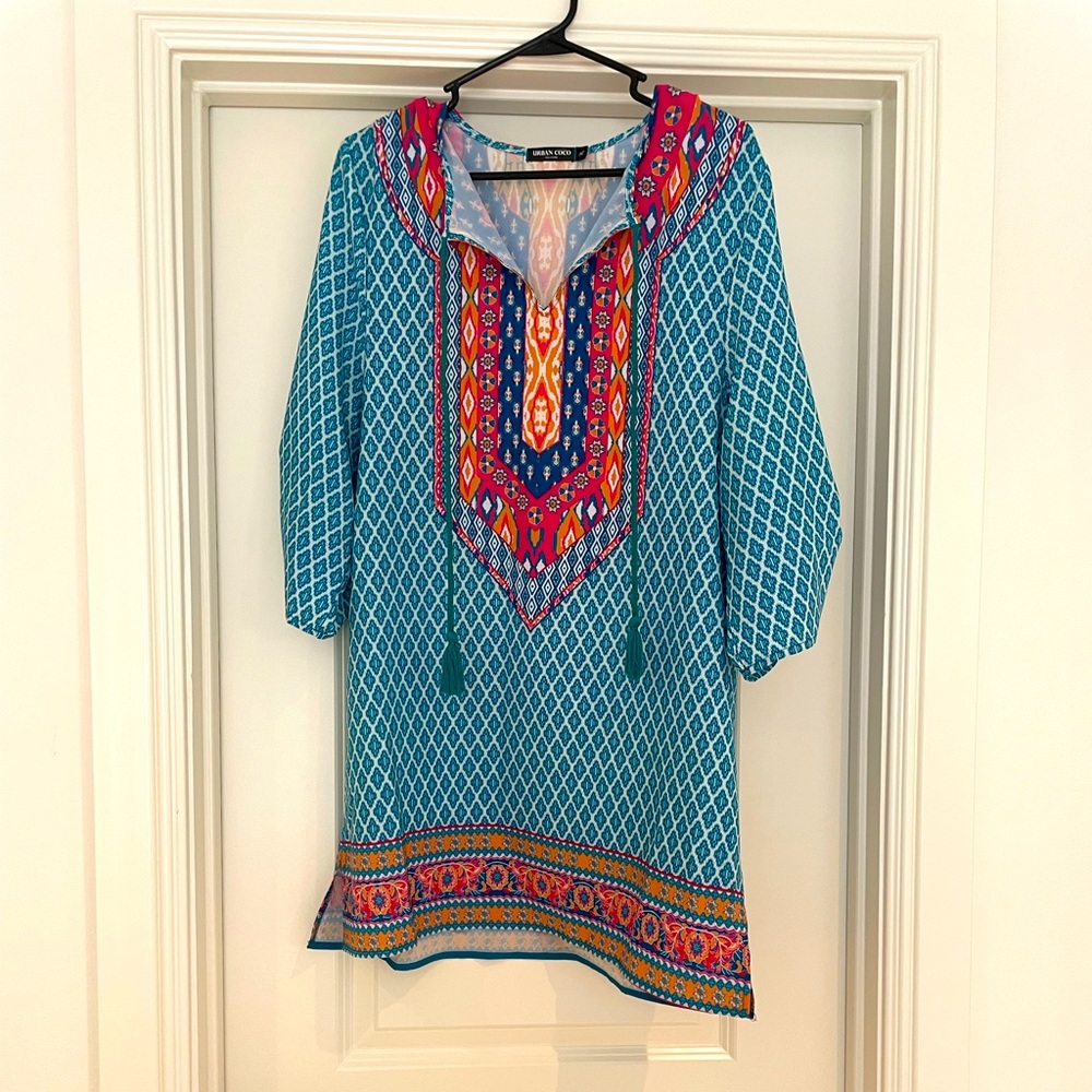 Urban Coco Turquoise Pink Orange Lightweight Tunic, XL EUC